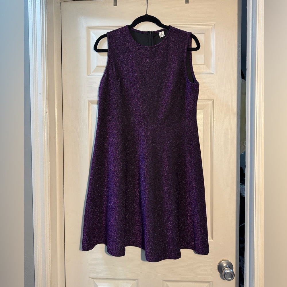 Purple Metallic Shimmer Fit & Flare Cocktail Party Dress XXL